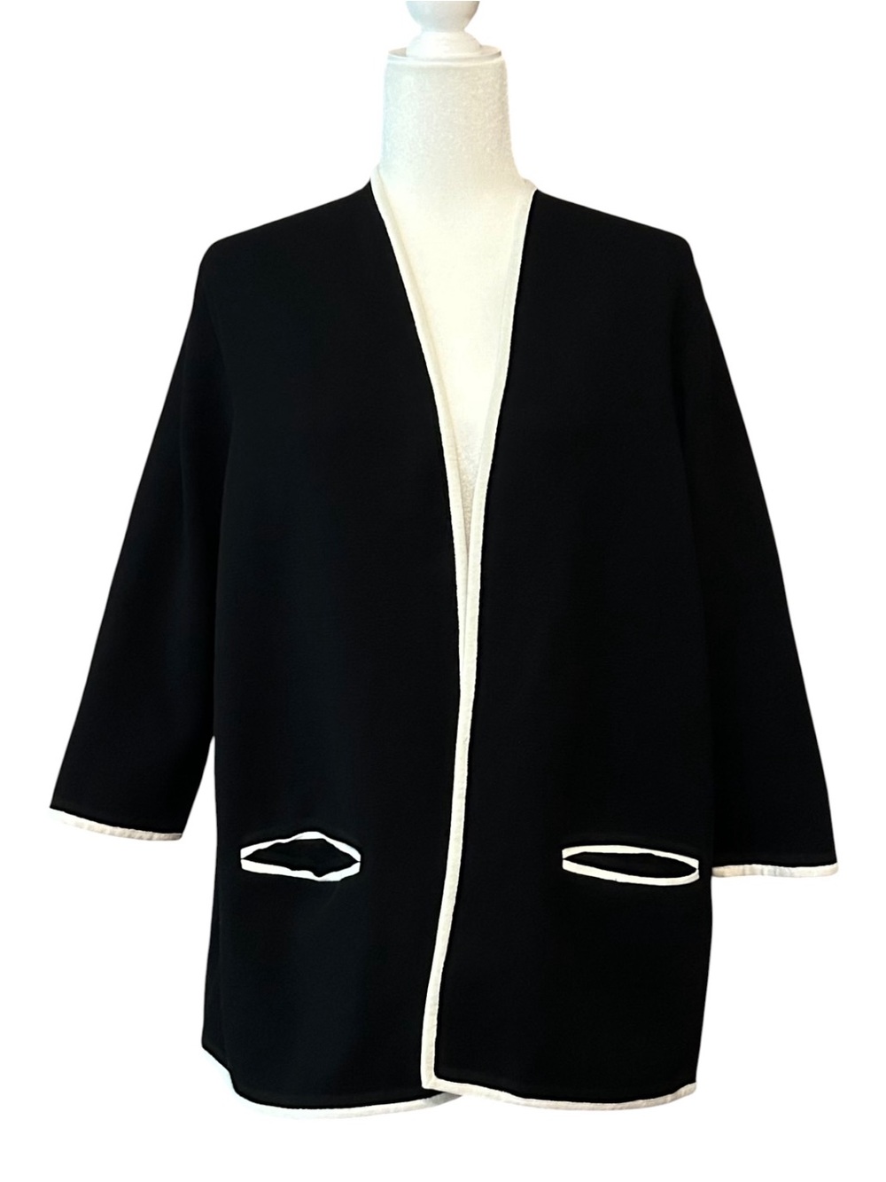 Coldwater Creek Open Front Knit Cardigan Sweater Jacket SZ 2X 20/22 Black Ivory